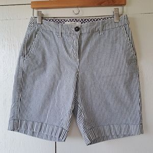 Boden Navy & White Striped Cotton Blend Stretch Flat Front Cuffed Chino Short 6
